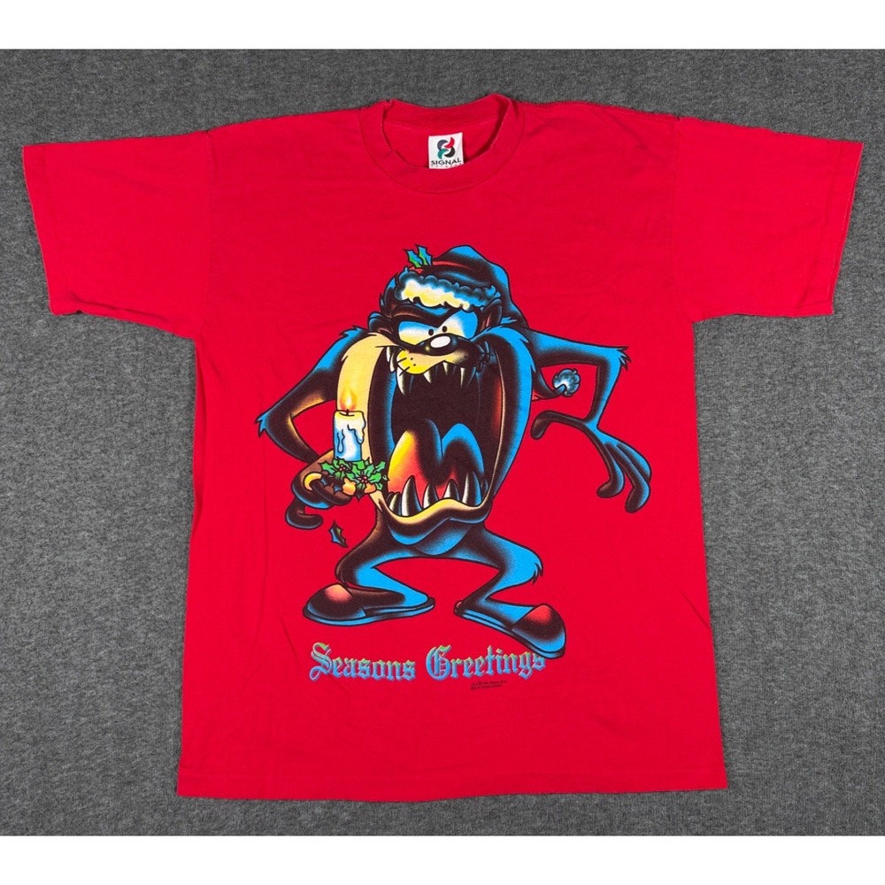 VTG Signal Artwear Shirt Mens Medium Taz Devil Seasons Greetings Warner Bros 90s